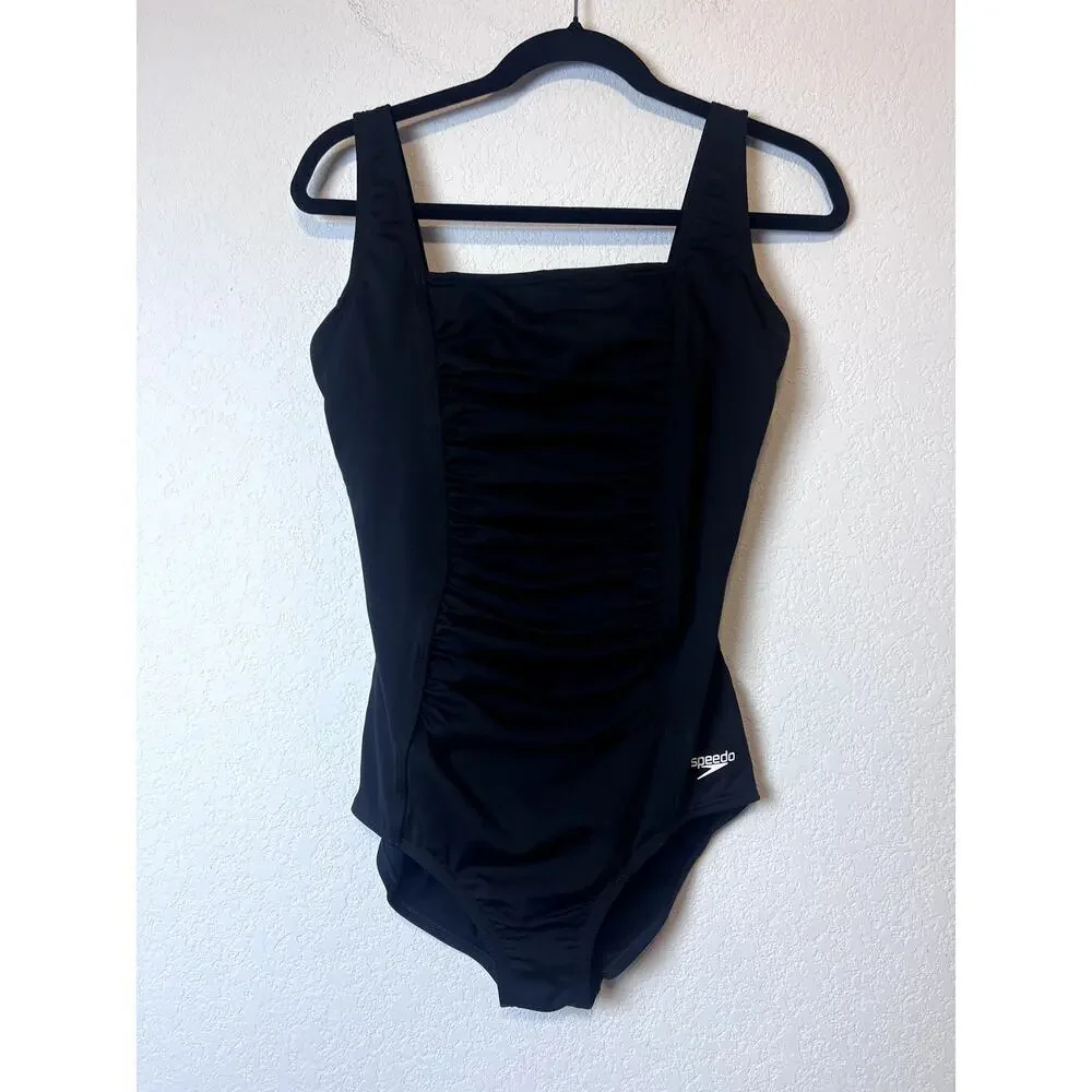 Speedo Plus Size 10 Solid Shirred Tank One Piece Swimsuit